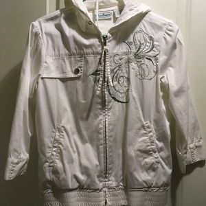 Cute White Embroidered Jacket with Hood